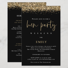Budget Guld Glitter Hen Party Helg Svart Inbjudan