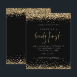 Budget Guld Glitter Svart 21-års Festinbjudan<br><div class="desc">Guld Glitter Svart 21-års Festinbjudan. Ett budgetvänligt MINDRE 11, 4 cm x 14, 2 cm alternativ. Finns i en HALVMATT 110 g KORTKVALITET eller ett SATINERAT 80 g TUNNARE PAPPER. Kuvert är ett tillval. Eleganta förgyllda falska glitterkonfettikanter finns upptill och nedtill och även på baksidan på en klassisk svart bakgrund....</div>