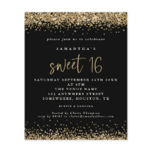 Budget Guld Glitter Sweet 16 Black Birthday