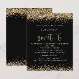 Budget Guld Glitter Sweet 16 Black Birthday