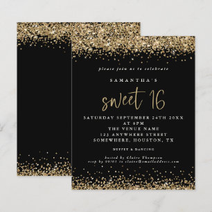 Budget Guld Glitter Sweet 16 Black Birthday
