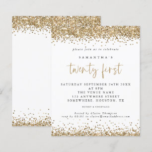 Budget Guld Glitter Tjugoförsta Fests Invitation