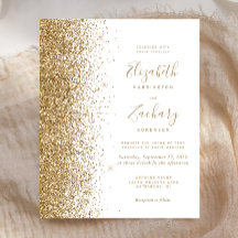 Budget Guld Glitter Vit Bröllopsinbjudan