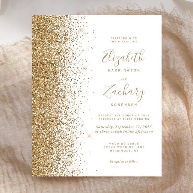 Budget Guld Glitter Vit Bröllopsinbjudan (Skapare uppladdad)