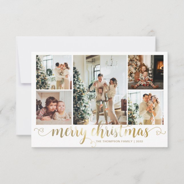 BUDGET Guld God jul Heart Script 5-foto Anteckningskort (Framsida)