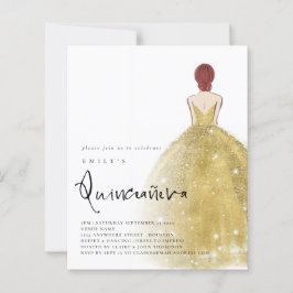 Budget Guld Gown Girl Auburn Hair QR Quinceañera