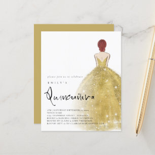 Budget Guld Gown Girl Auburn Hair QR Quinceañera