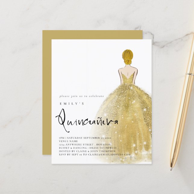 Budget Guld Gown Girl Blonde Hair QR Quinceañera (Fram/Back In Situ)