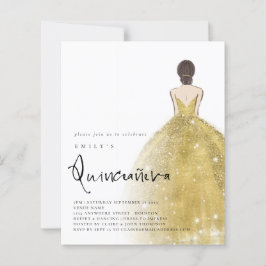 Budget Guld Gown Girl Brunette Hair QR Quinceañera