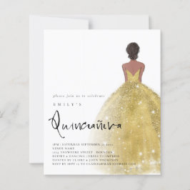 Budget Guld Gown Girl Mörk Hair QR Quinceañera