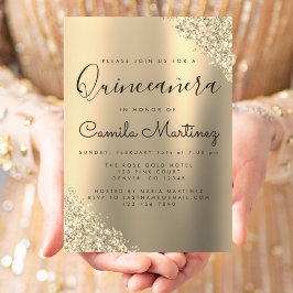 Budget Guld Quinceanera-inbjudan till Glitter-part