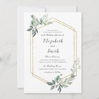 Budget Guld Ram Flyer Rustic Foliage Bröllop Inbjudningar