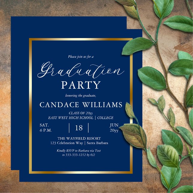 Budget Guld Ram Minimalistisk Festinbjudan Flygblad (Budget Gold Tone Frame Blue Non-Photo Minimalist Party Invitation Flyer)