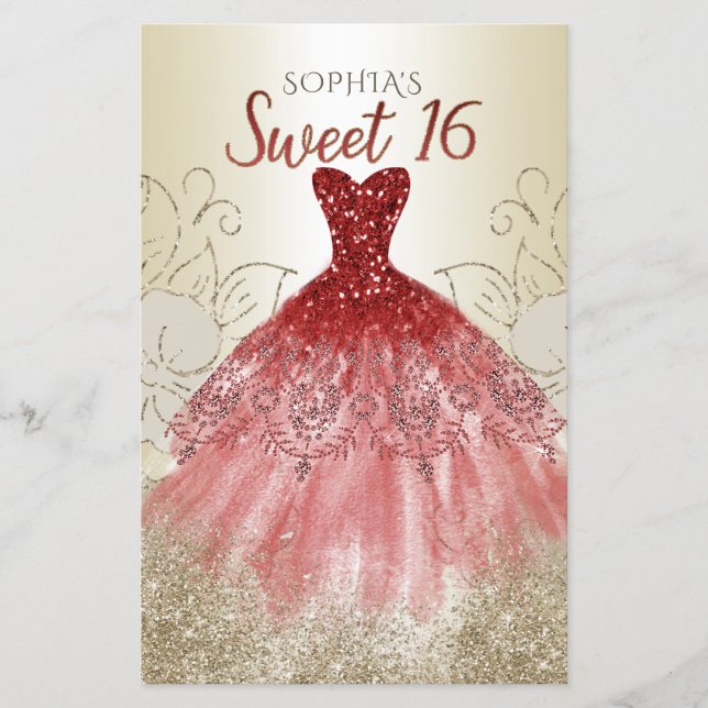 Budget Guld Red Dress Sweet 16-inbjudan (Framsida)