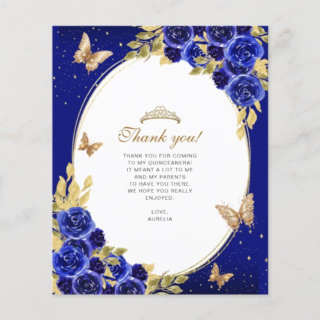 BUDGET Guld Royal Blue Butterfly Quinceañera Photo (Framsida)