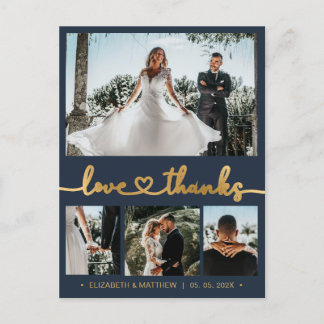 Budget Guld Script 4 Photo Bröllop Tack Vykort