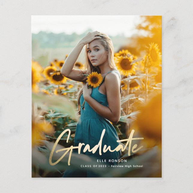 Budget Guld Skrift Foto Examen Inbjudan (Framsida)