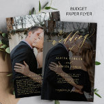 Budget guld-skript QR-fotobröllopsinbjudan Flygblad<br><div class="desc">Elegantens romantiska lyxfoto för trendig i ett prisvärt BUDGET-bröllopsinbjudan PAPPER FLYER (annonstyp för papper som lämpar sig för hopfällda utskick) med texten "bröllop i" faux guld och svart övertäckning med ett kalligrafiskt skript för chic. Anpassa den med dina 2 foton och skanna QR CODE (som automatiskt genereras med din URL-länk)...</div>