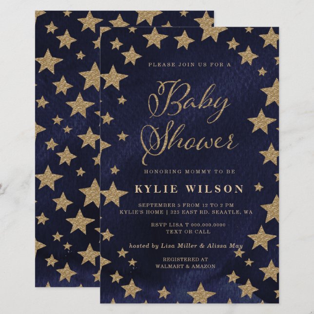 Budget Guld Stars Baby Shower-inbjudan (Fram/baksida)