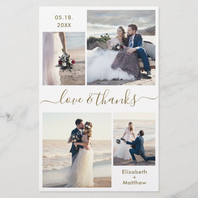 Budget Guld White Collage Bröllop Tack Flyer (Framsidan)