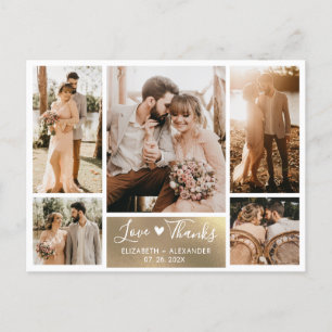 Budget Guld White Photo Collage Bröllop Tack Vykort
