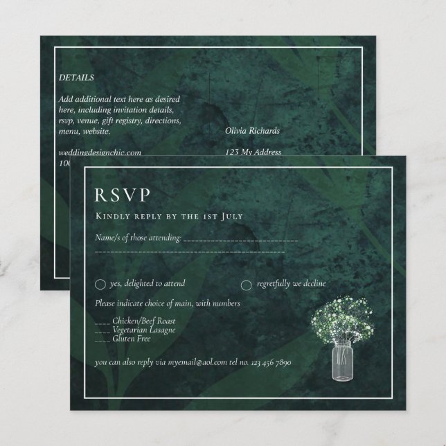 Budget Gypsophila Murkelkruka Smaragdgrön Bröllop Vykort (Fram/baksida)