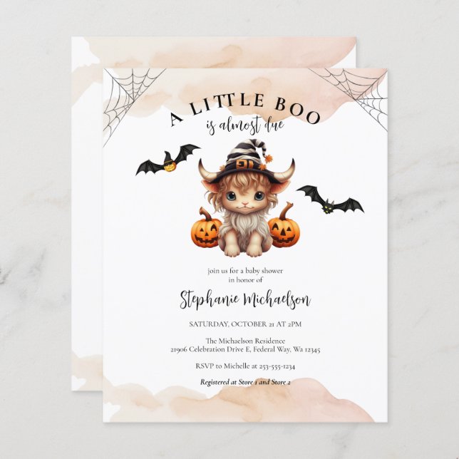 Budget Halloween Cow Little Boo Baby Shower Inbjud (Fram/baksida)