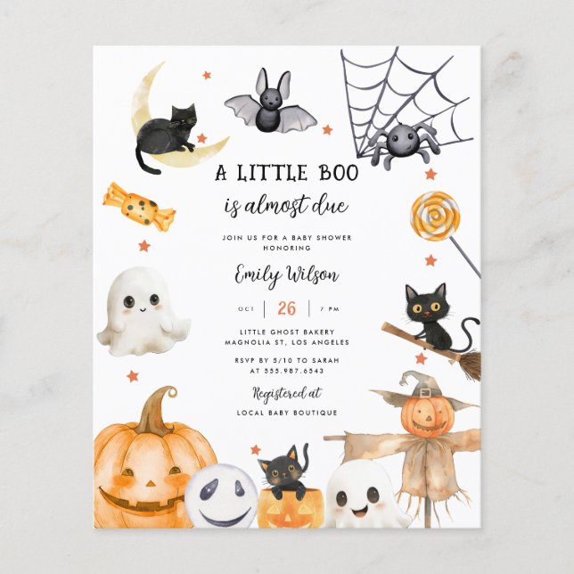 BUDGET Halloween Ghost en liten boo Baby Shower Flygblad (Framsidan)