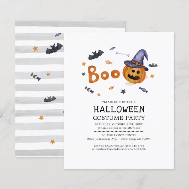 Budget Halloween-kostymfest för pumpa inbjudan (Fram/baksida)