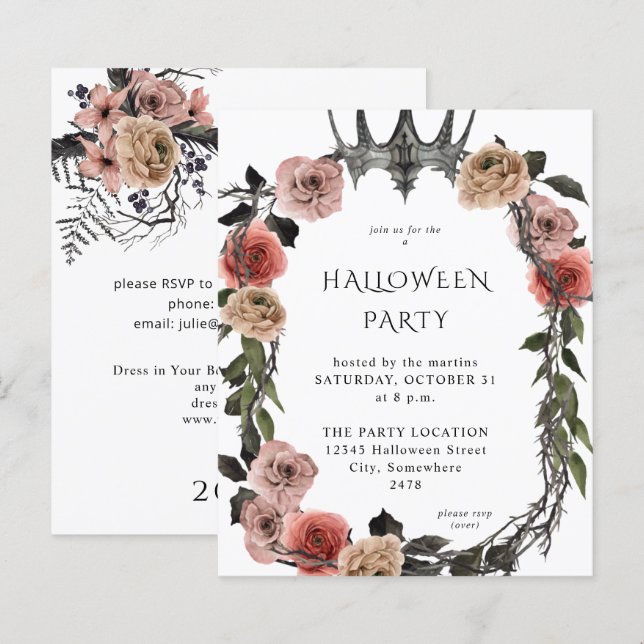 Budget Halloween Krona Rosa Black Blommigt Party W (Fram/baksida)
