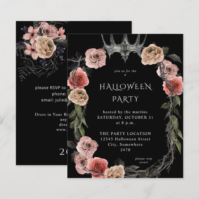 Budget Halloween Krona Rosa Svart Blommig Fest (Fram/baksida)
