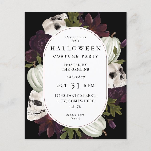 Budget Halloween Lila Blommigt & Skull Party Flygblad (Framsidan)