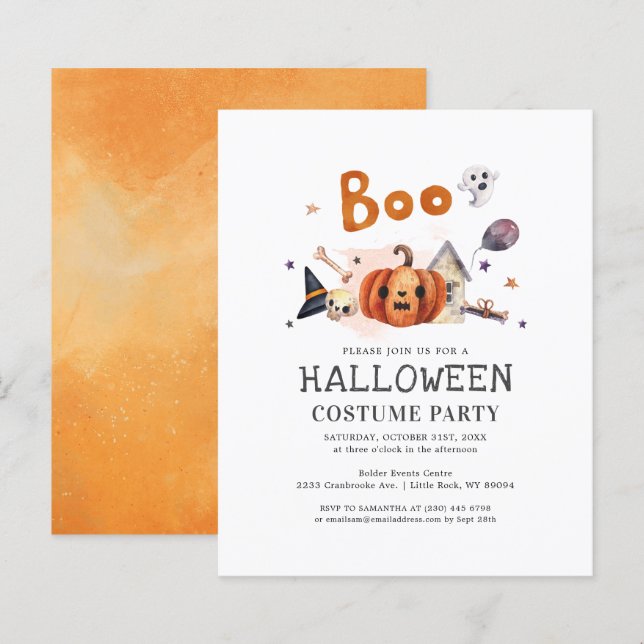 Budget Halloween Pumpkin Costume Party-inbjudan (Fram/baksida)