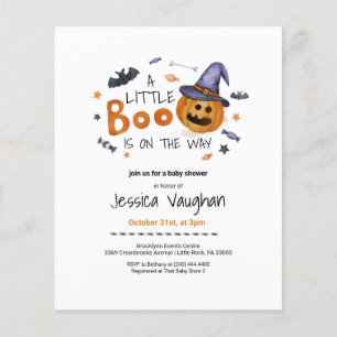 Budget Halloween Pumpkin Little Boo Baby Shower Flygblad