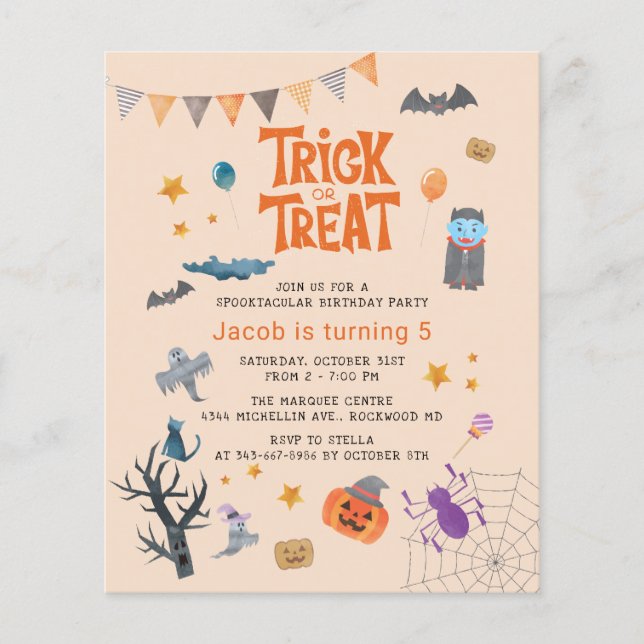 Budget Halloweendags- eller Bus eller Godis-födels Flygblad (Framsidan)