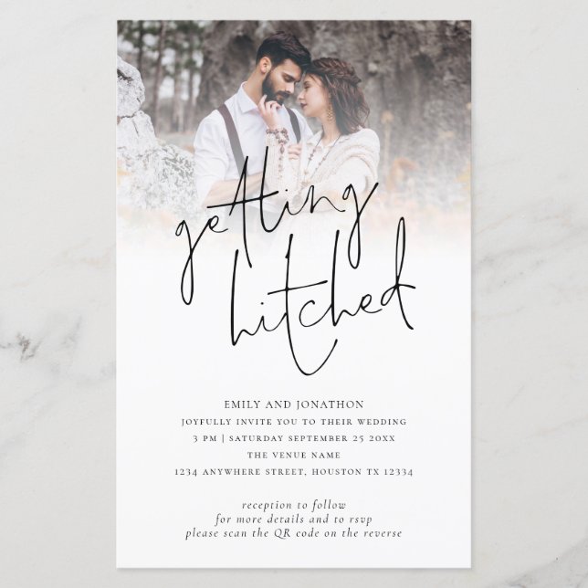 Budget hämta hitched Photo QR Wedding-inbjudan (Framsida)
