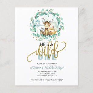 Budget Han är en Vild en första födelsedagsinbjuda