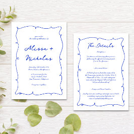 Budget Hand plockade Bright Blue All på en Bröllop Inbjudningar