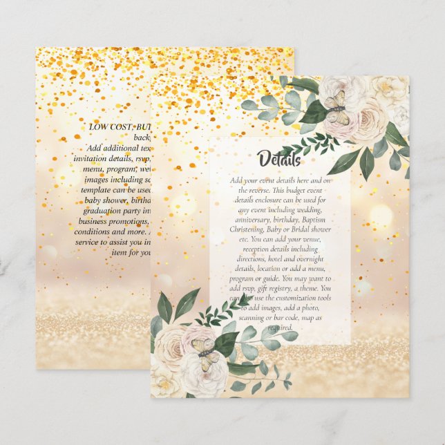 BUDGET HÄNDELSEDETALJER Inneslutningar - Vita Roso (Fram/baksida)