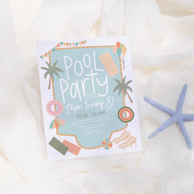 Budget Handritad Sommarfest Poolparty Födelsedag (Skapare uppladdad)