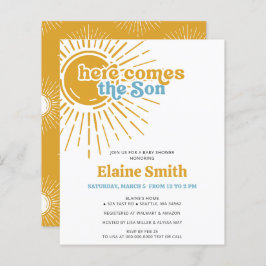 Budget Här kommer sonen retro pojke baby shower