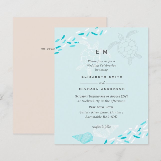 BUDGET Havssköldpaddor STRAND Bröllop Korall Teal (Fram/baksida)