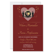Budget Heart Burgundy LGBTQ-bröllopsinbjudan