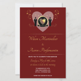 Budget Heart Burgundy LGBTQ-bröllopsinbjudan