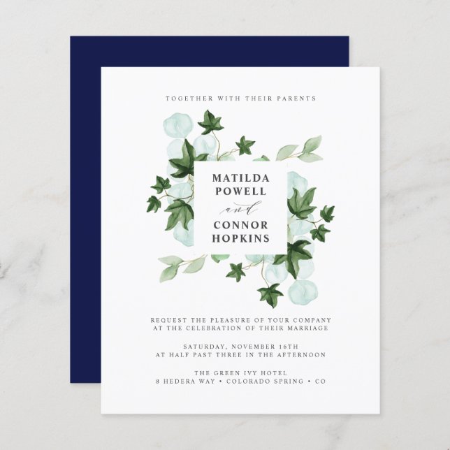 BUDGET Hedera | Grönt Ivy Navy Botanical Bröllop (Fram/baksida)