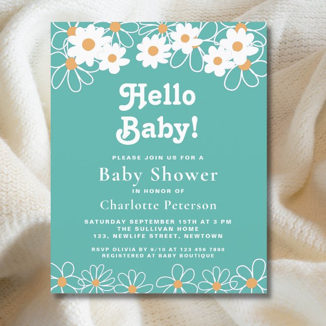 Budget Hej Baby Daisy Baby Shower-inbjudan för  (Skapare uppladdad)