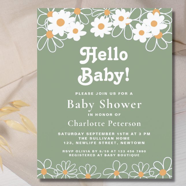 Budget Hej Baby Daisy Baby Shower-inbjudan för  (Skapare uppladdad)