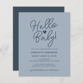 Budget Hej Baby Dusty Blue Baby Shower Inbjudan