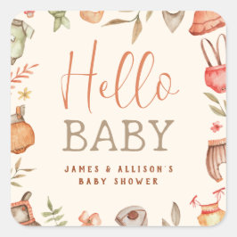 Budget Hej Baby Fall Boho Clothes Baby Shower Fyrkantigt Klistermärke