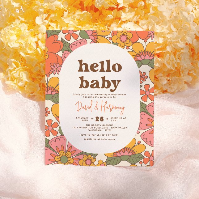 Budget Hej Baby Groovy Retro Flowers Baby Shower (Skapare uppladdad)